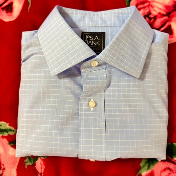 Jos. A. Bank Traveler Tailored Fit Blue Check Dress Shirt Men’s 15-33 Cotton - Picture 15 of 15